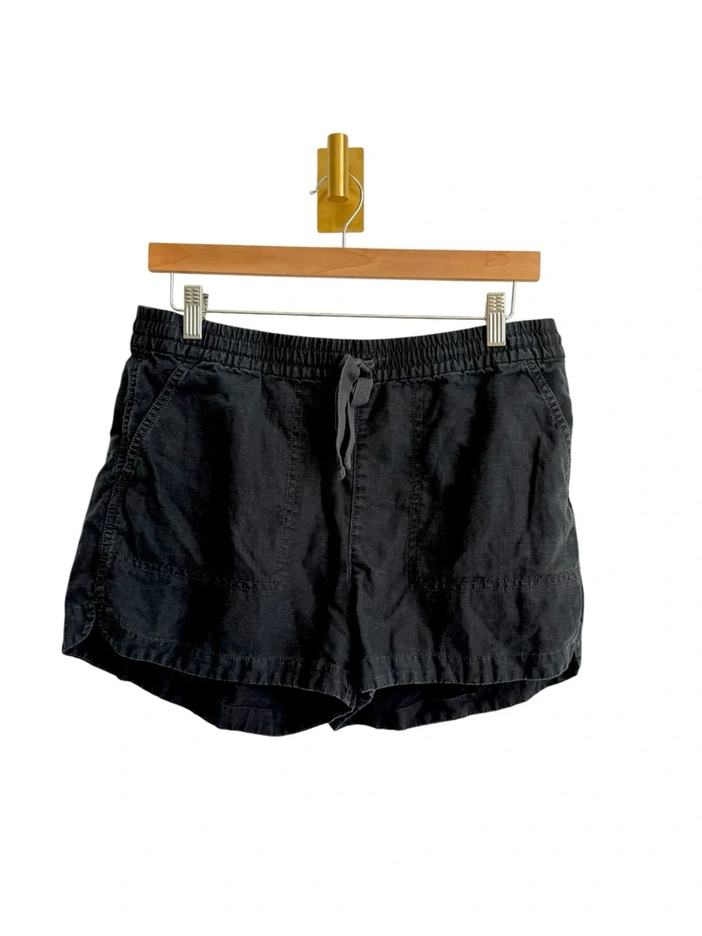 J.Crew New Seaside Linen Lyocell Shorts Medium Black Pull On Elastic Waist